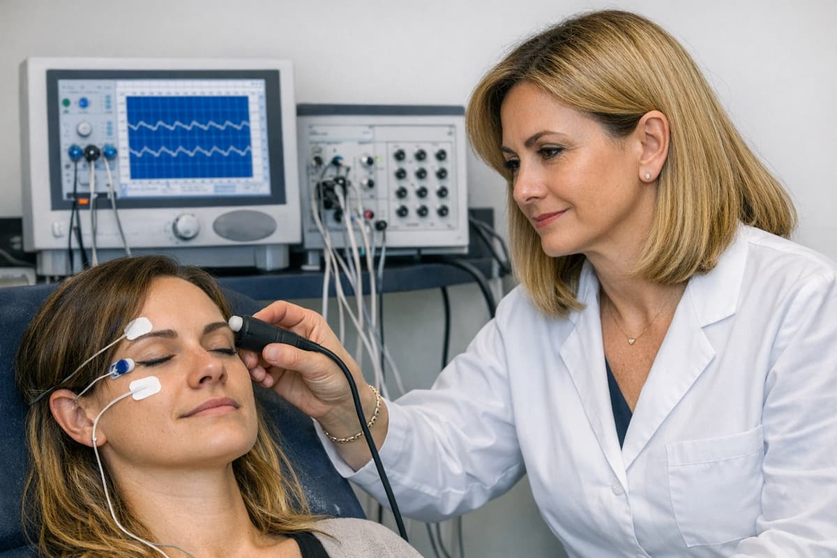 Paziente sottoposto a esame Blink Reflex con stimolazione del nervo facciale